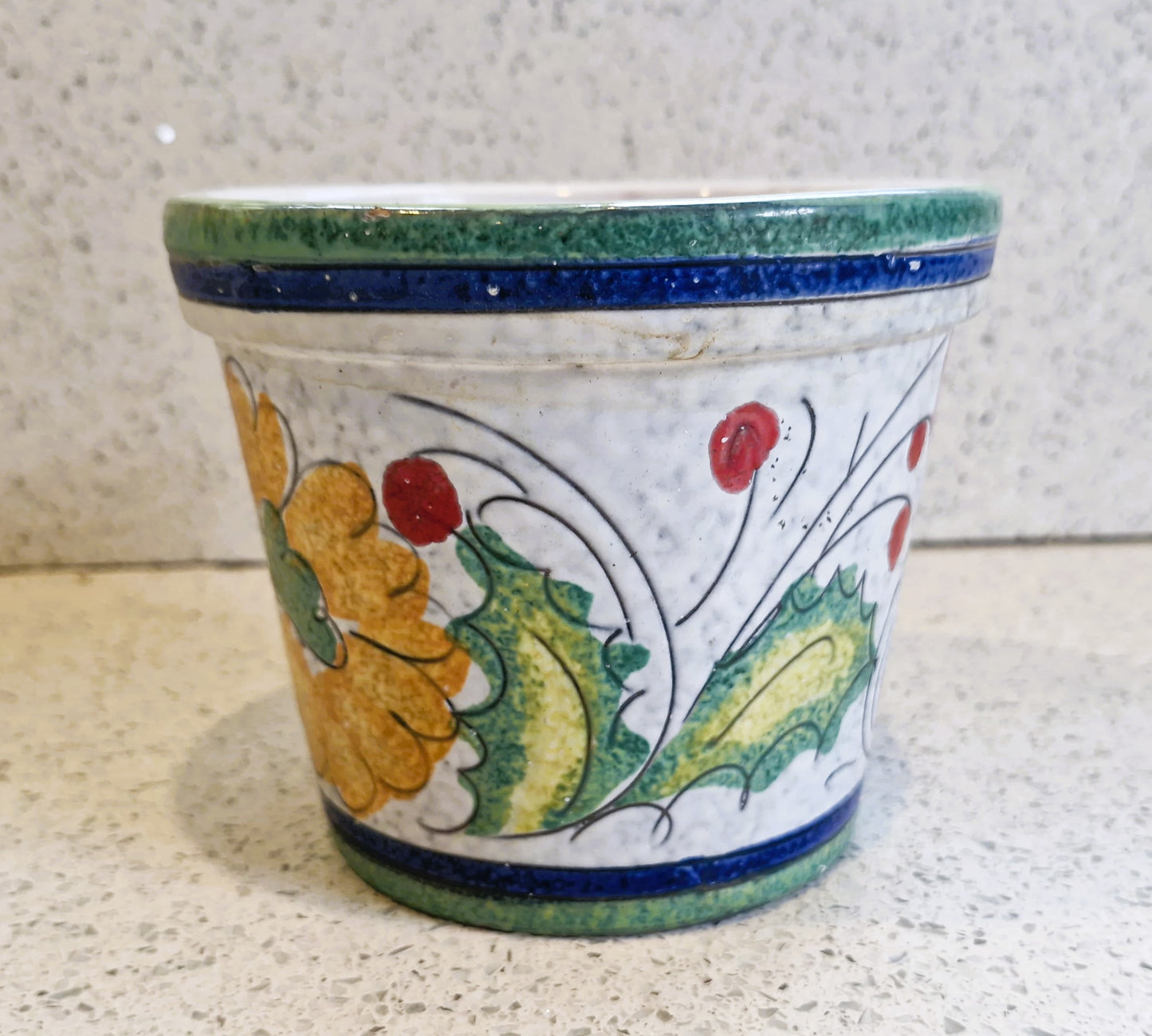 Vintage Italian Plant pot,  Indoor planter, Hand Painted, Mediteranian, Lava, Hand Made