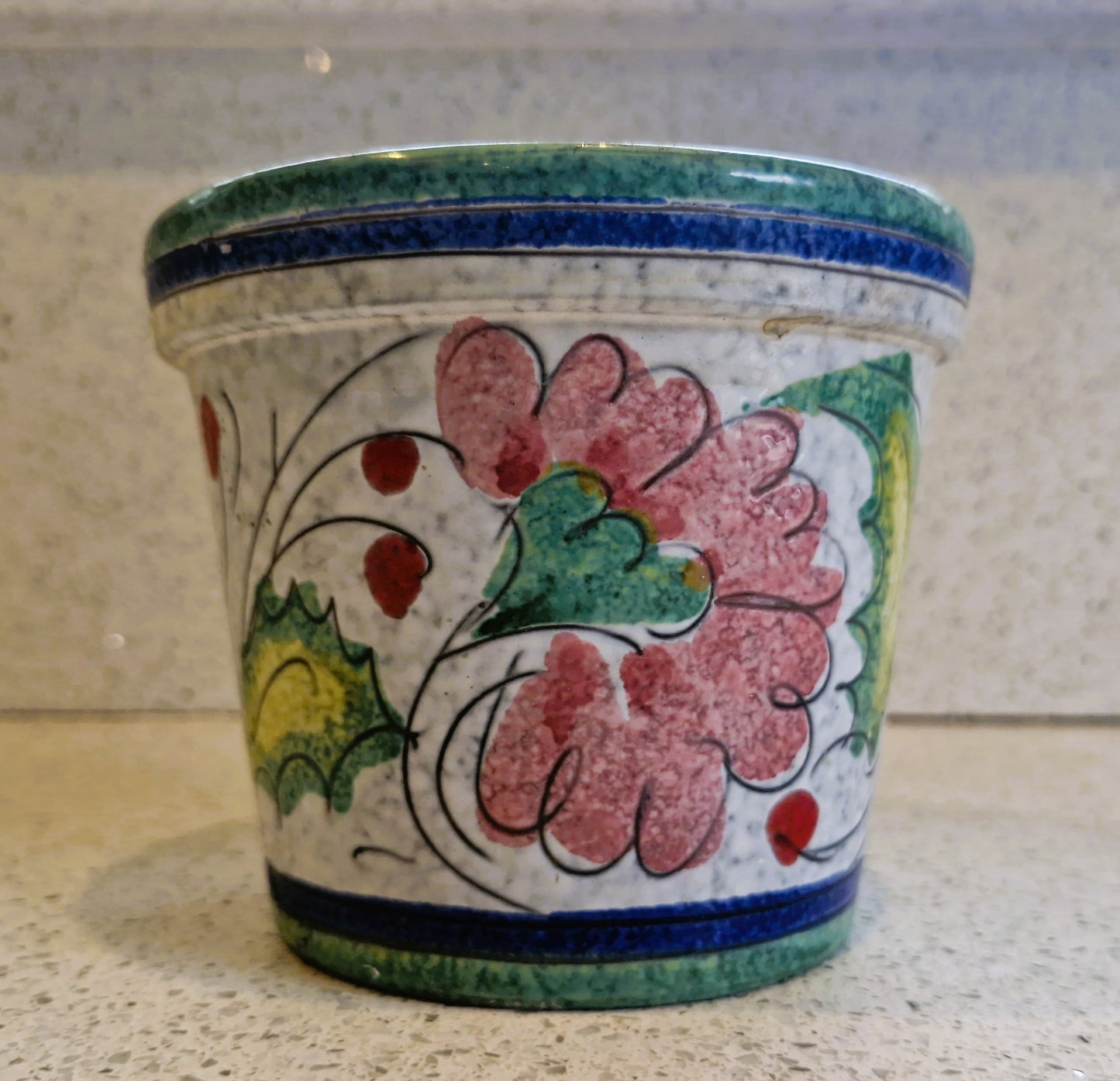 Vintage Italian Plant pot,  Indoor planter, Hand Painted, Mediteranian, Lava, Hand Made