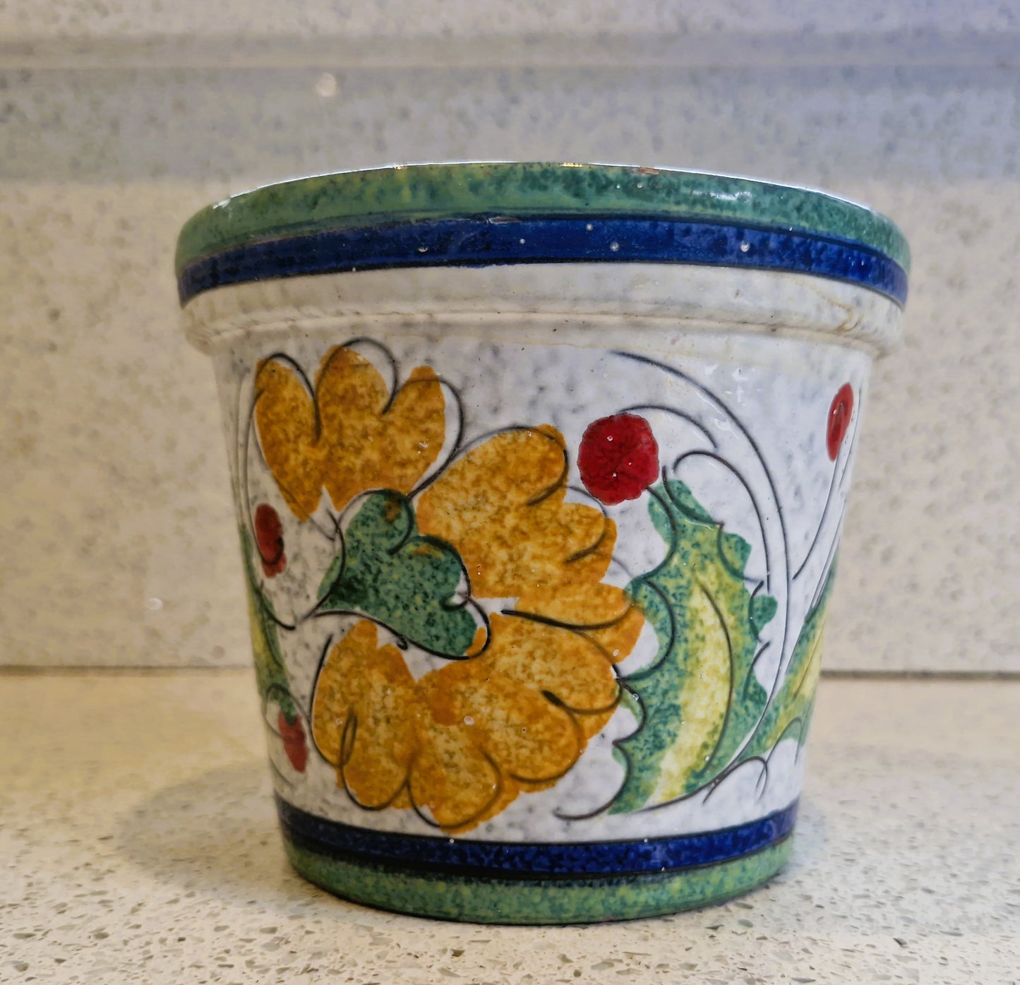 Vintage Italian Plant pot,  Indoor planter, Hand Painted, Mediteranian, Lava, Hand Made