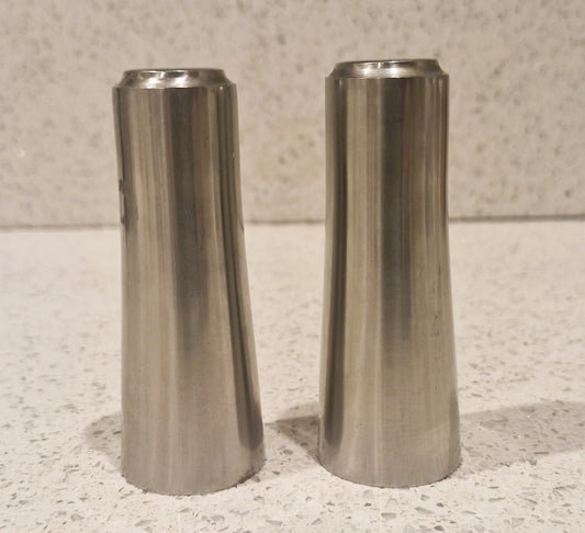 Mid Century Modern Stainless Steel Salt and Pepper Shakers, Tower Shape,