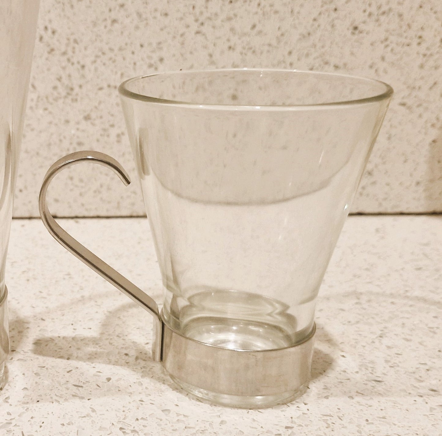 Vintage Bormioli Rocco Tempered Glass Coffee Cups with Metal Handle, Standard and Espresso