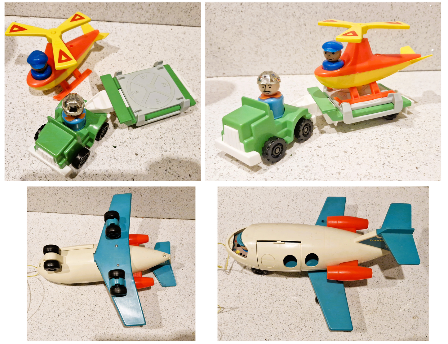 Vintage Fisher Price Little People Airport Set: 1970s Plane, Helicopter & Figures