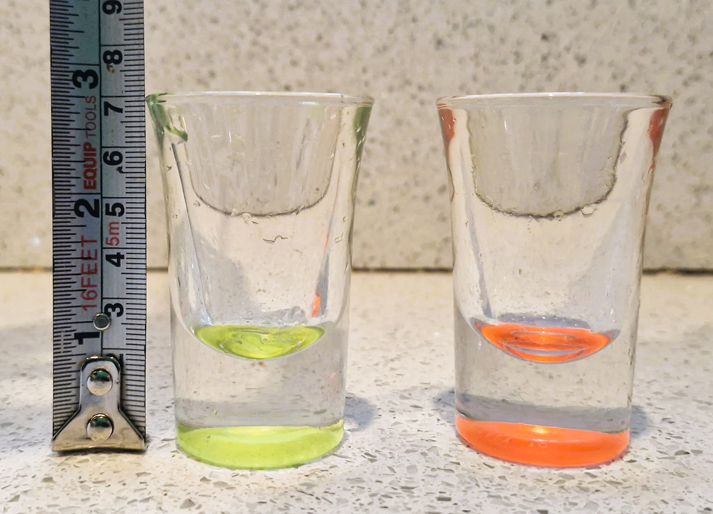 Vintage  Illuminous Orange and Yellow Shot glasses, Set of 2, Immaculate funny, Quirky, Made in Italy