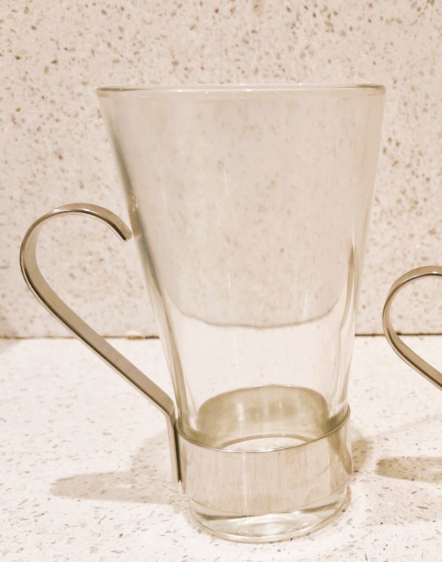 Vintage Bormioli Rocco Tempered Glass Coffee Cups with Metal Handle, Standard and Espresso