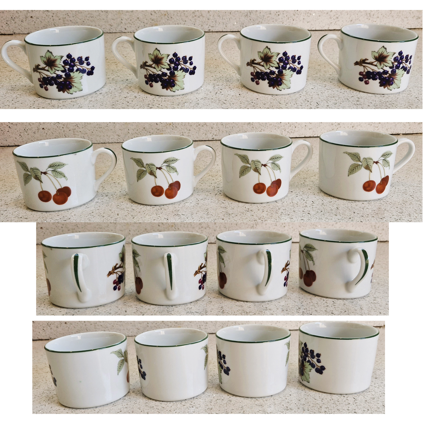 Vintage Royal Worcester Evesham Vale Coffee Mugs - Set of 4 Fruit Tea Cups, Coffee Cups