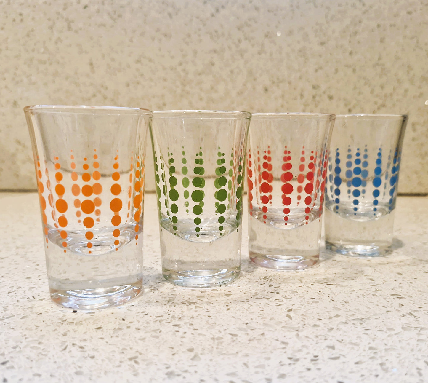 Vintage  French Shot Glasses, Bright, Retro, Set of 4