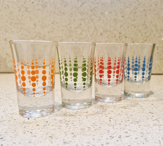 Vintage  French Shot Glasses, Bright, Retro, Set of 4