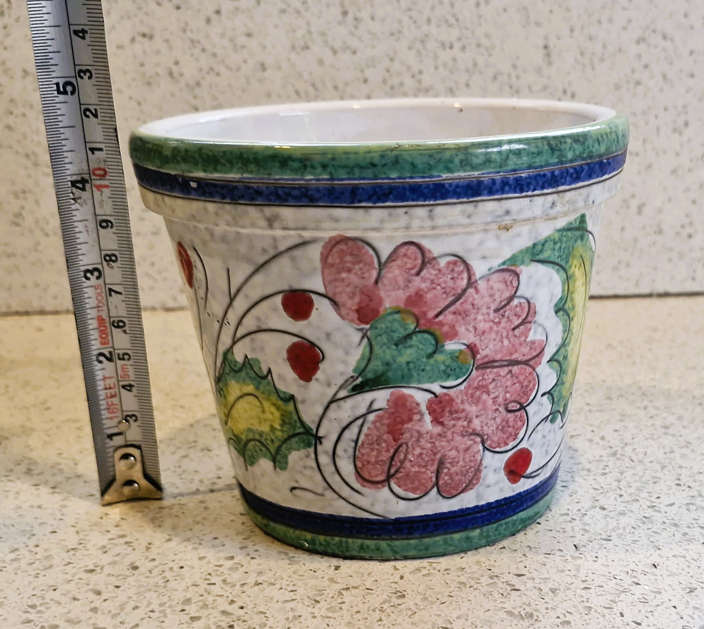 Vintage Italian Plant pot,  Indoor planter, Hand Painted, Mediteranian, Lava, Hand Made