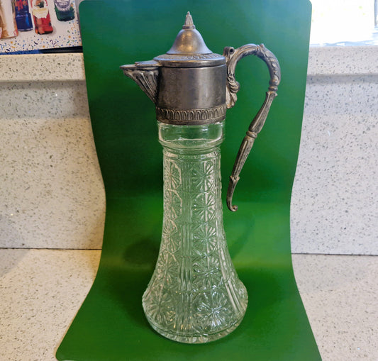 Vintage Cut Glass Decanter: Silver Plated Carafe, Made in England