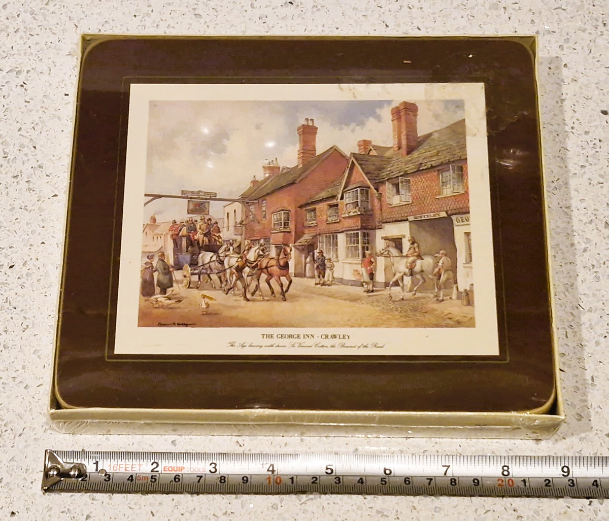 Vintage Cloverleaf Placemats, Tablemats, Old Coaching Inns, Boxed Set of 6, 9 inch