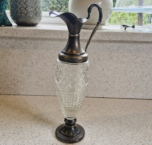 Vintage Italian Crystal Wine Decanter with Silver Plate