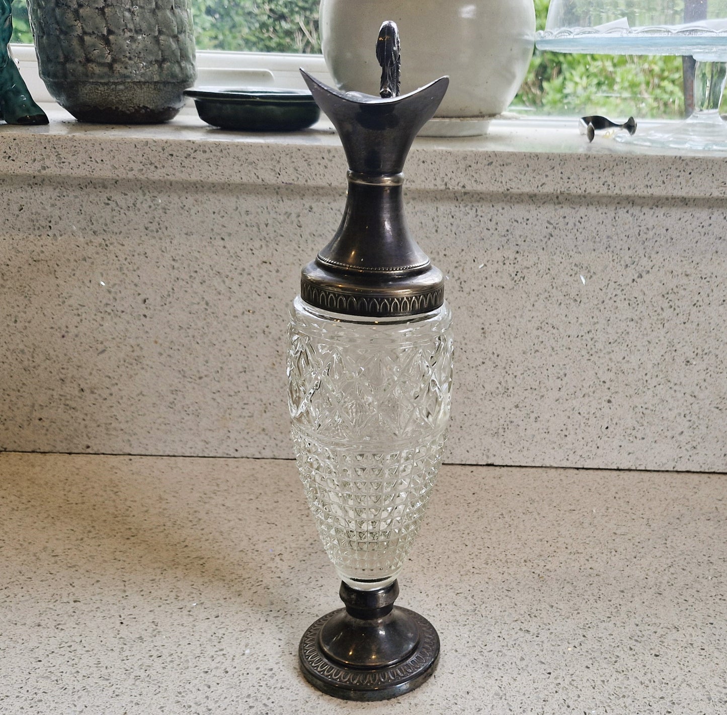 Vintage Italian Crystal Wine Decanter with Silver Plate