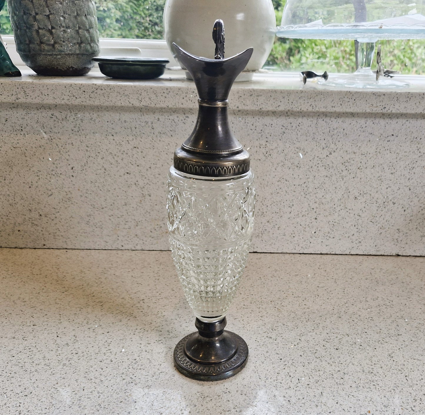 Vintage Italian Crystal Wine Decanter with Silver Plate