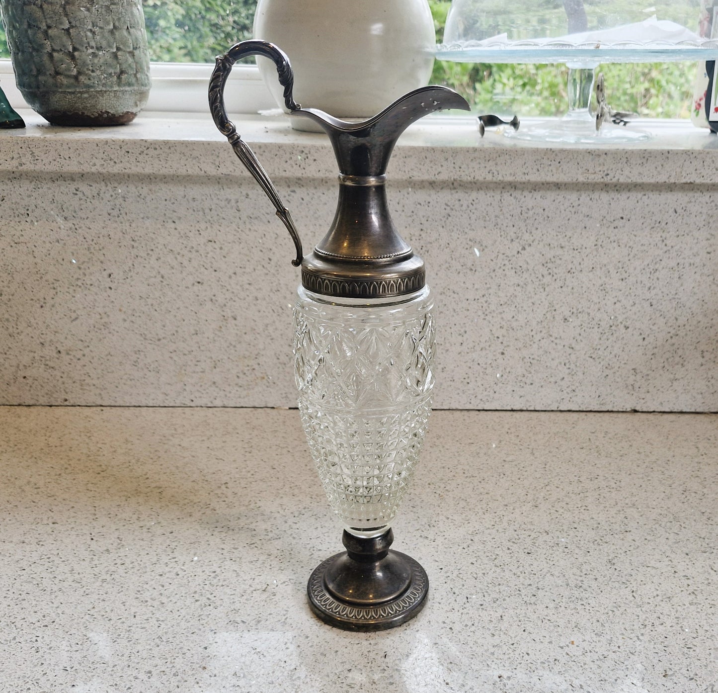 Vintage Italian Crystal Wine Decanter with Silver Plate