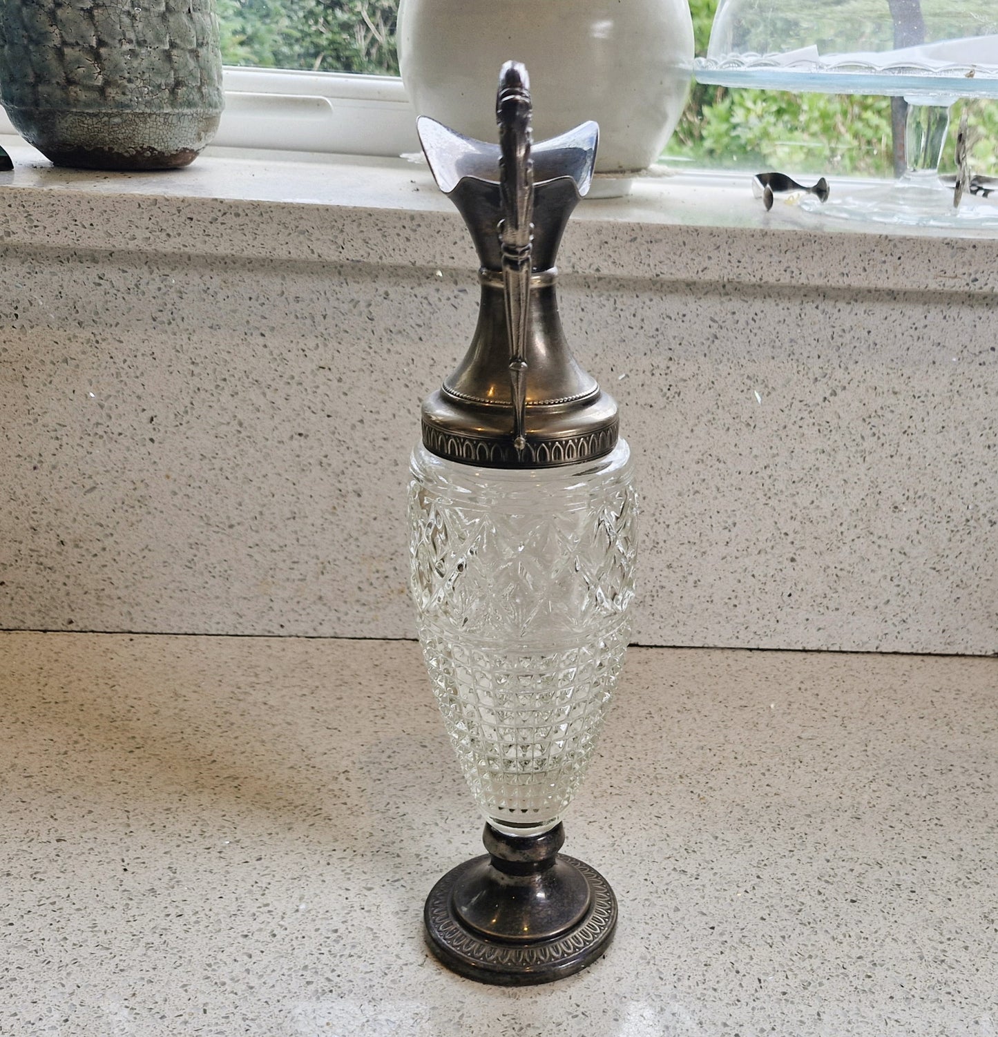 Vintage Italian Crystal Wine Decanter with Silver Plate