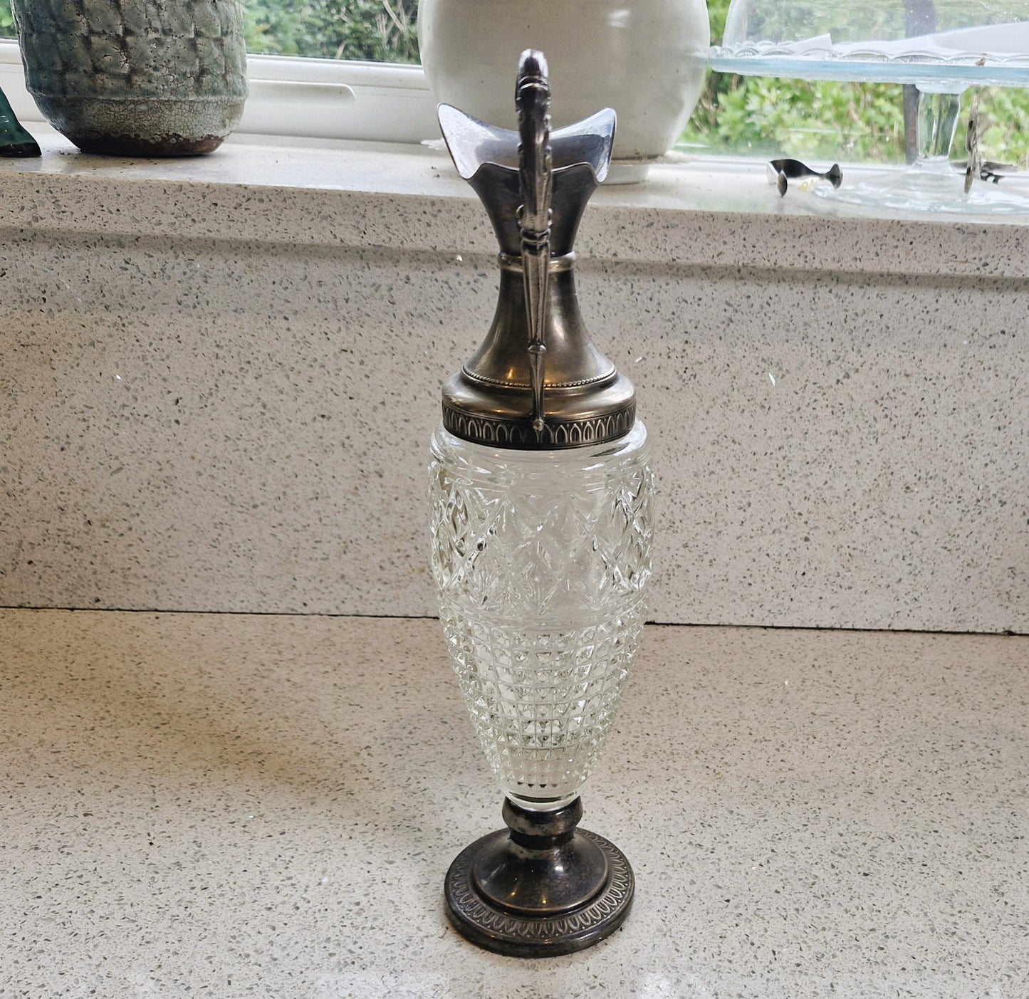 Vintage Italian Crystal Wine Decanter with Silver Plate