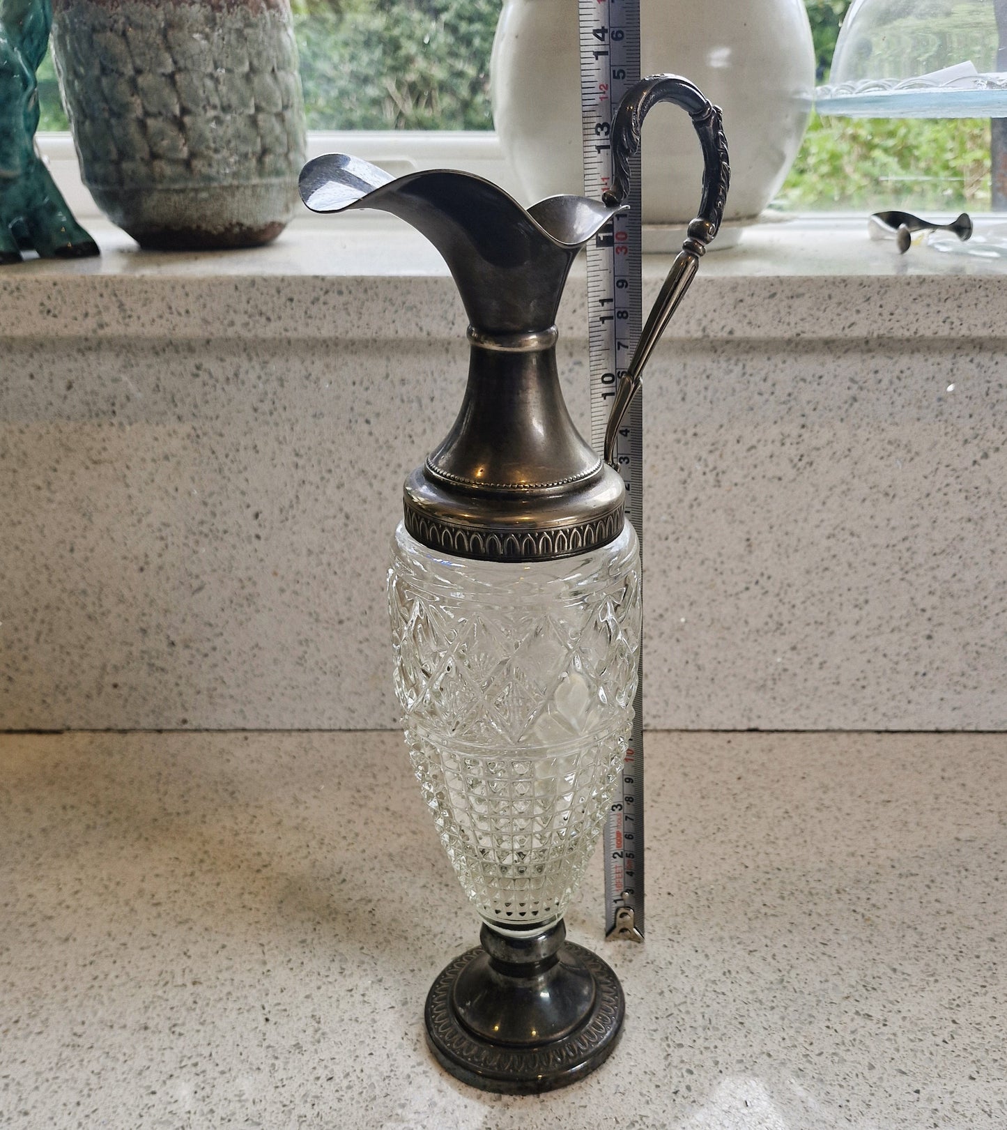 Vintage Italian Crystal Wine Decanter with Silver Plate