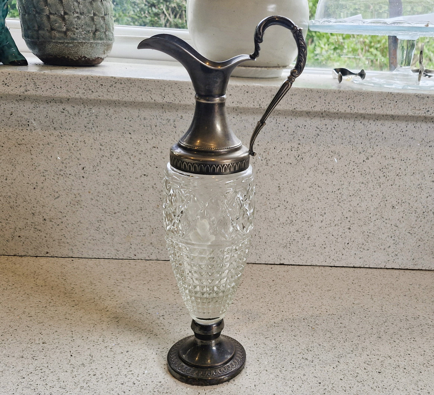 Vintage Italian Crystal Wine Decanter with Silver Plate