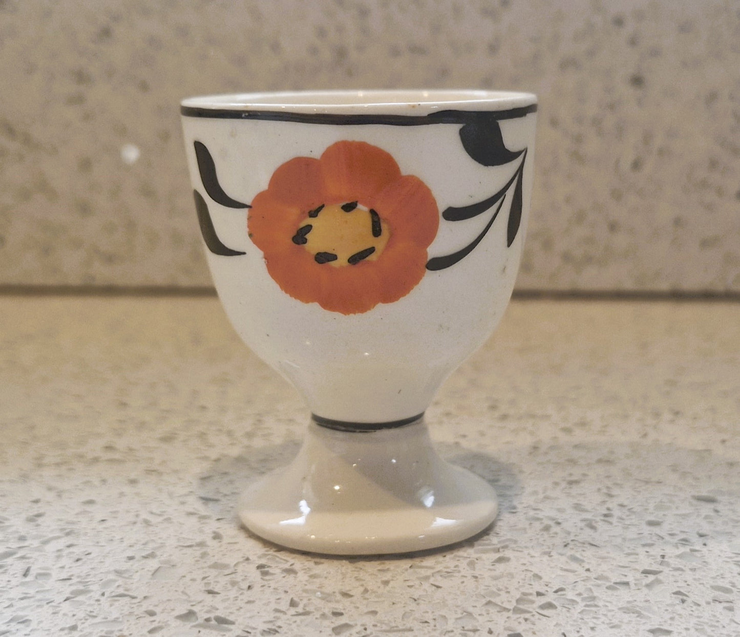 Hand Painted Art Deco Egg Cup: Yellow, Orange & Black