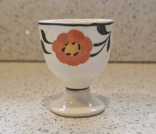Hand Painted Art Deco Egg Cup: Yellow, Orange & Black