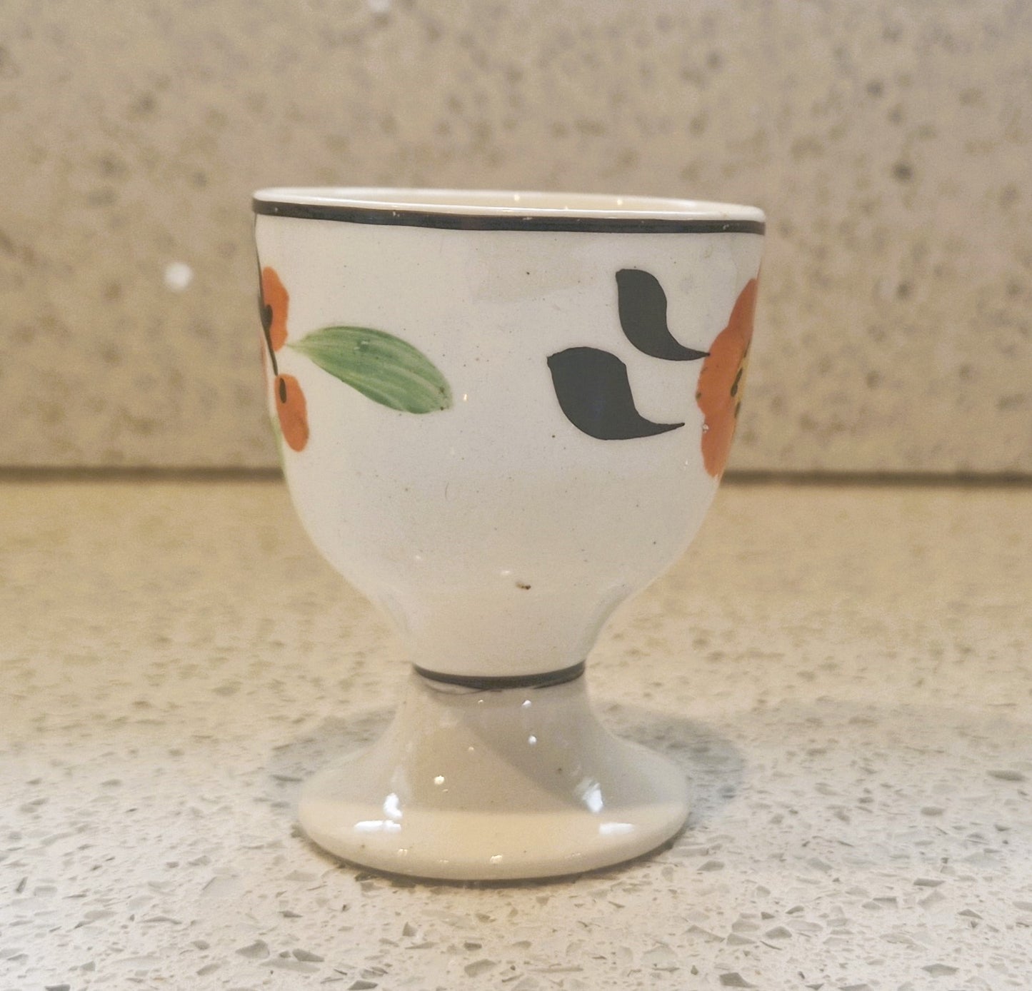 Hand Painted Art Deco Egg Cup: Yellow, Orange & Black