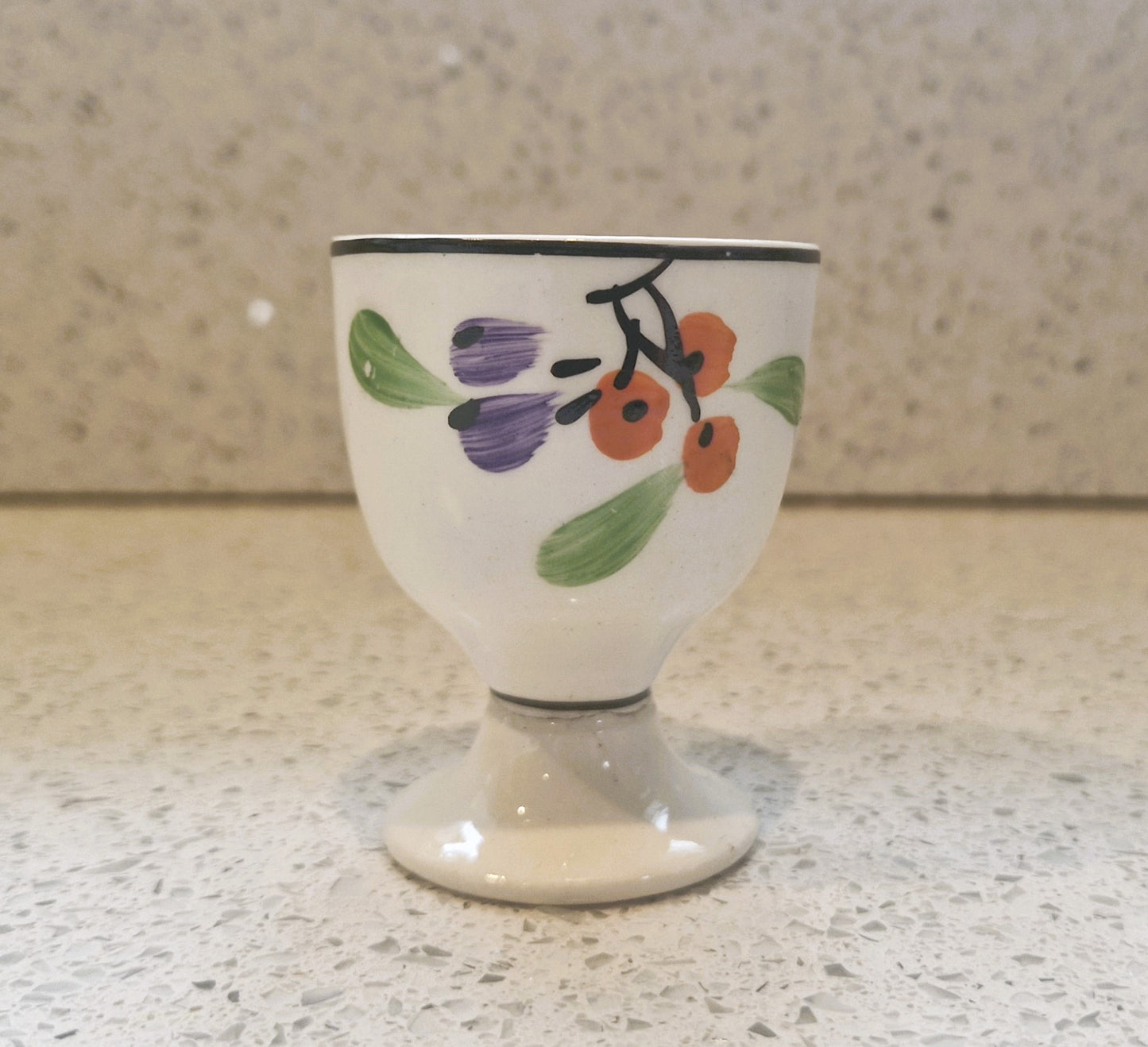 Hand Painted Art Deco Egg Cup: Yellow, Orange & Black