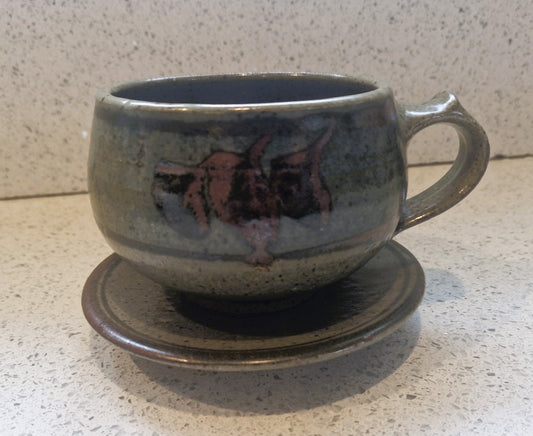 Stoneware Mugs, Stoneware Mug, Brown, Handmade, Natural, with Saucer, Organic