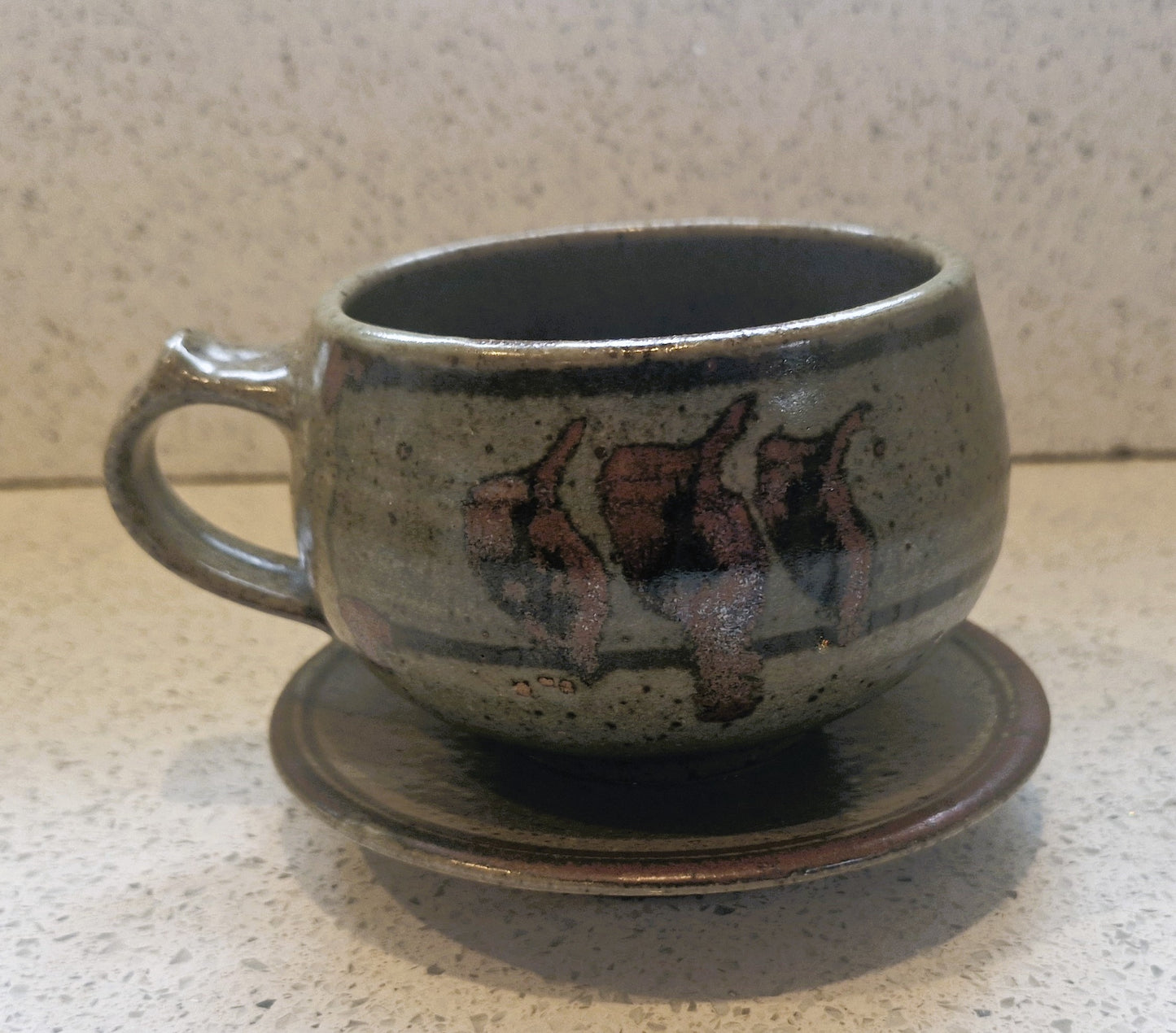 Stoneware Mugs, Stoneware Mug, Brown, Handmade, Natural, with Saucer, Organic