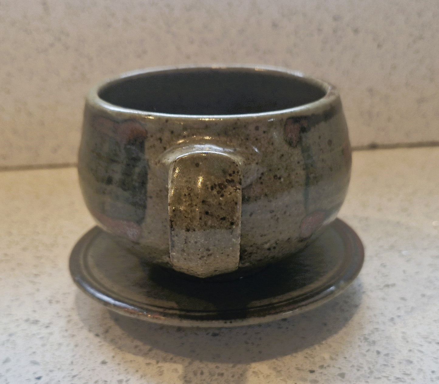 Stoneware Mugs, Stoneware Mug, Brown, Handmade, Natural, with Saucer, Organic