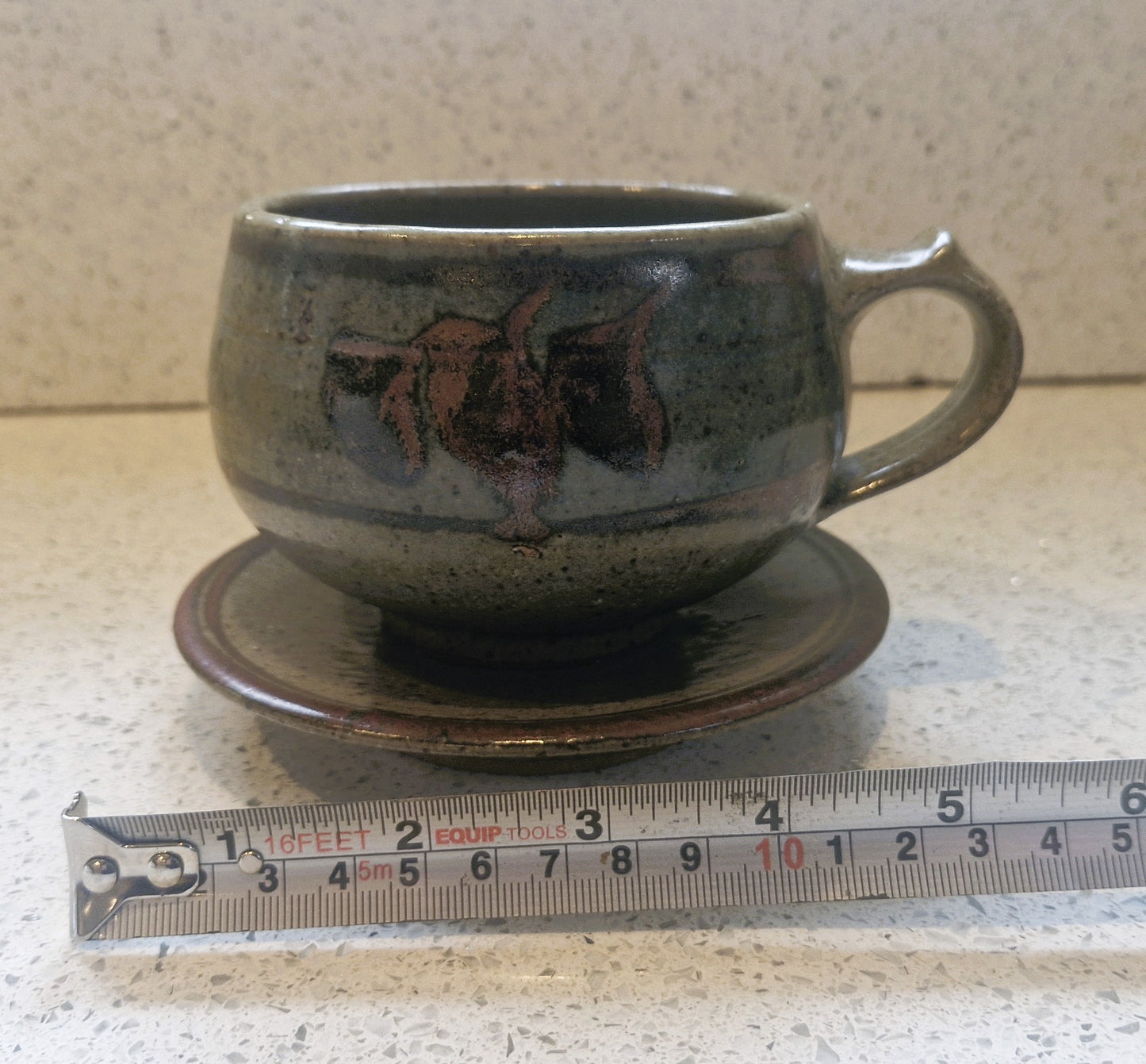 Stoneware Mugs, Stoneware Mug, Brown, Handmade, Natural, with Saucer, Organic