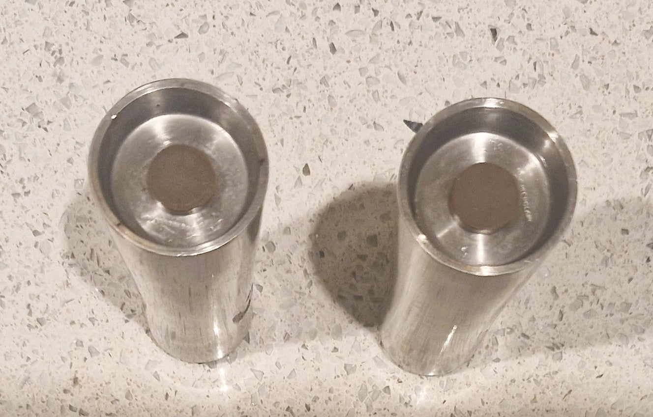 Mid Century Modern Stainless Steel Salt and Pepper Shakers, Tower Shape,