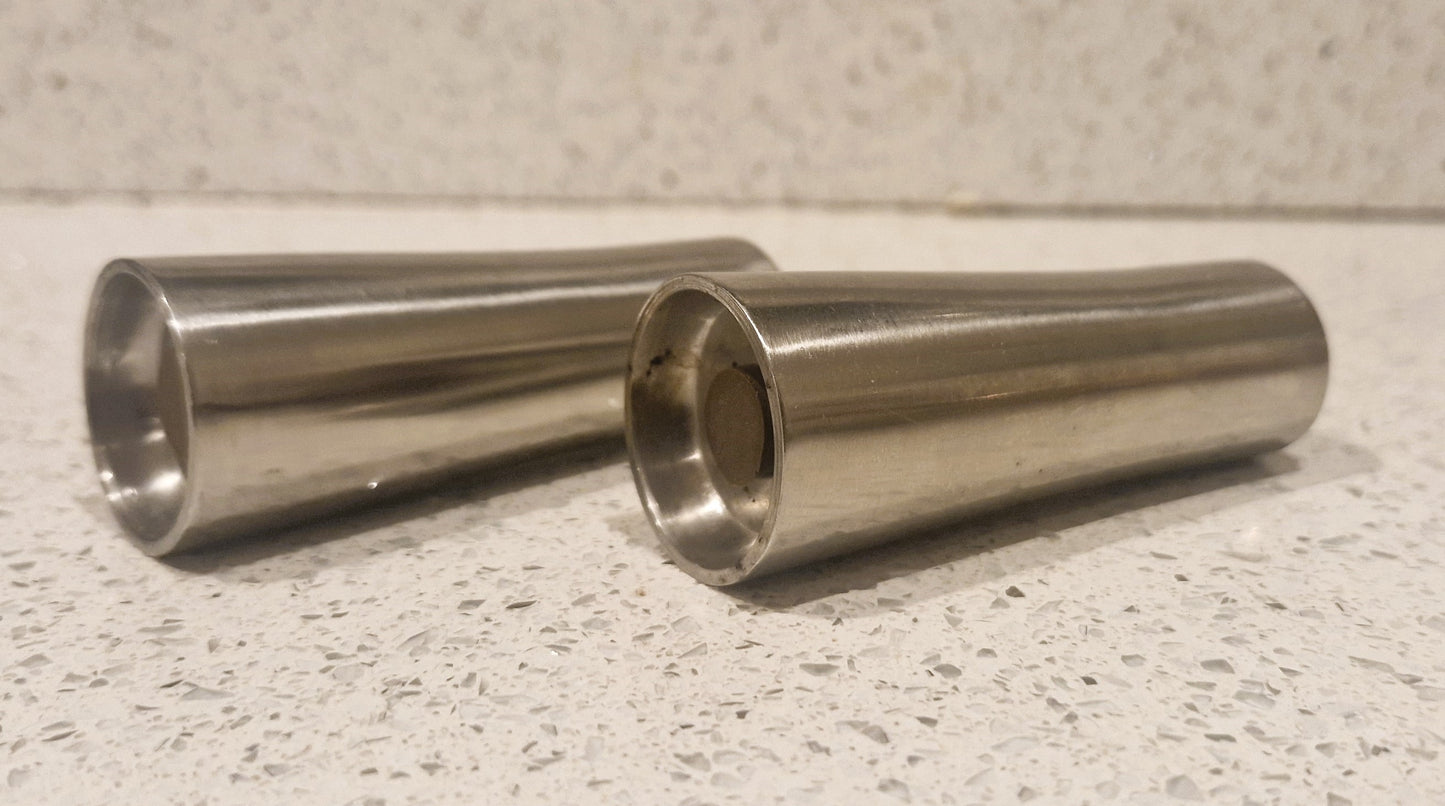 Mid Century Modern Stainless Steel Salt and Pepper Shakers, Tower Shape,