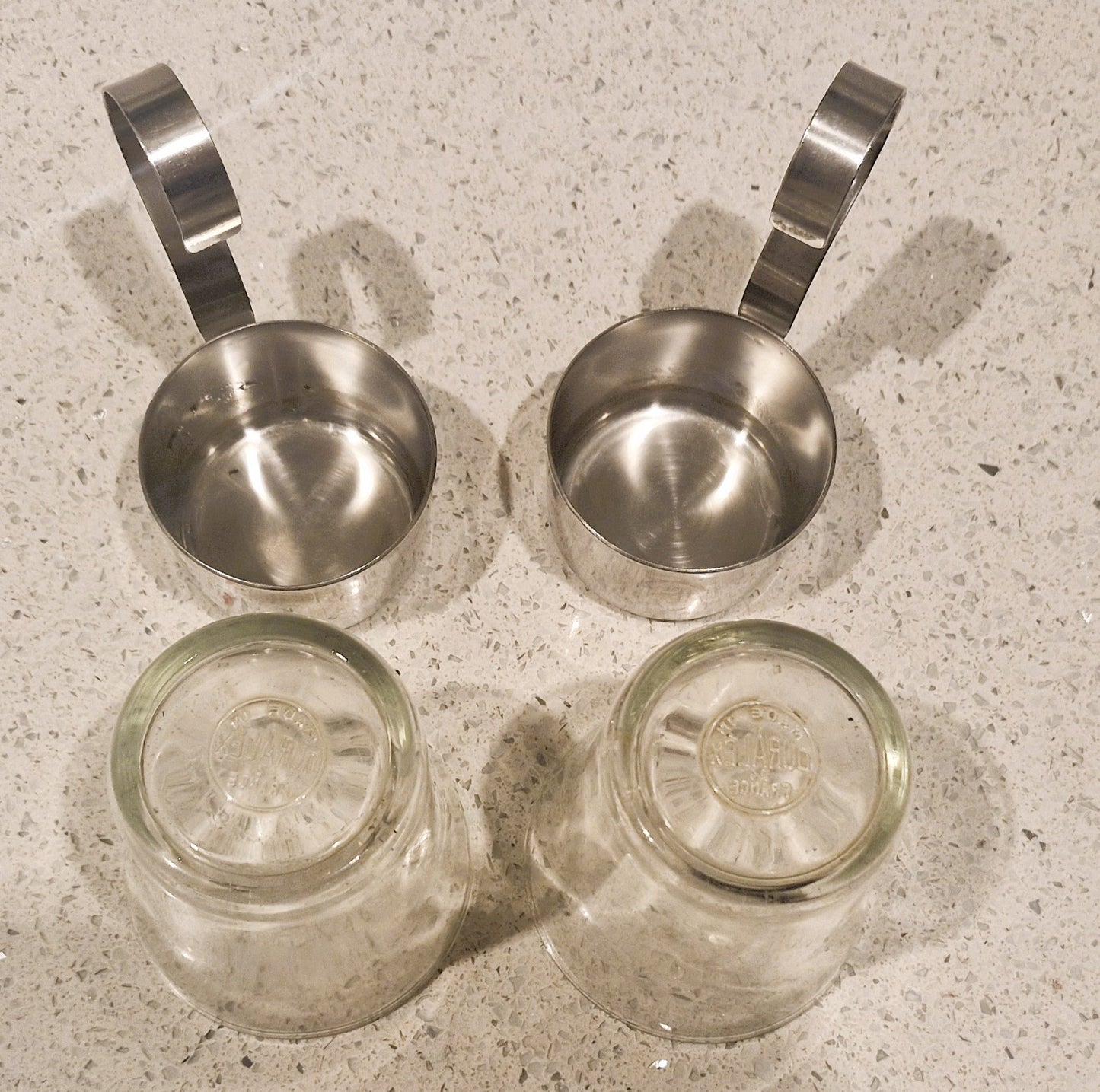 Vintage Duralex Glass Coffee Mugs with Metal Holders - Set of 2Vintage