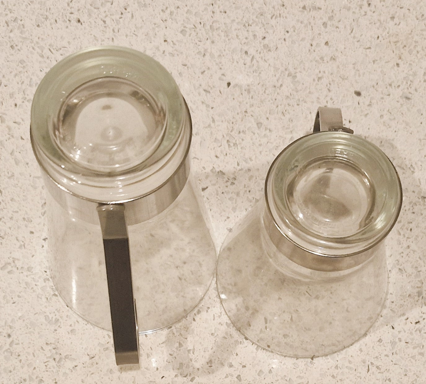 Vintage Bormioli Rocco Tempered Glass Coffee Cups with Metal Handle, Standard and Espresso