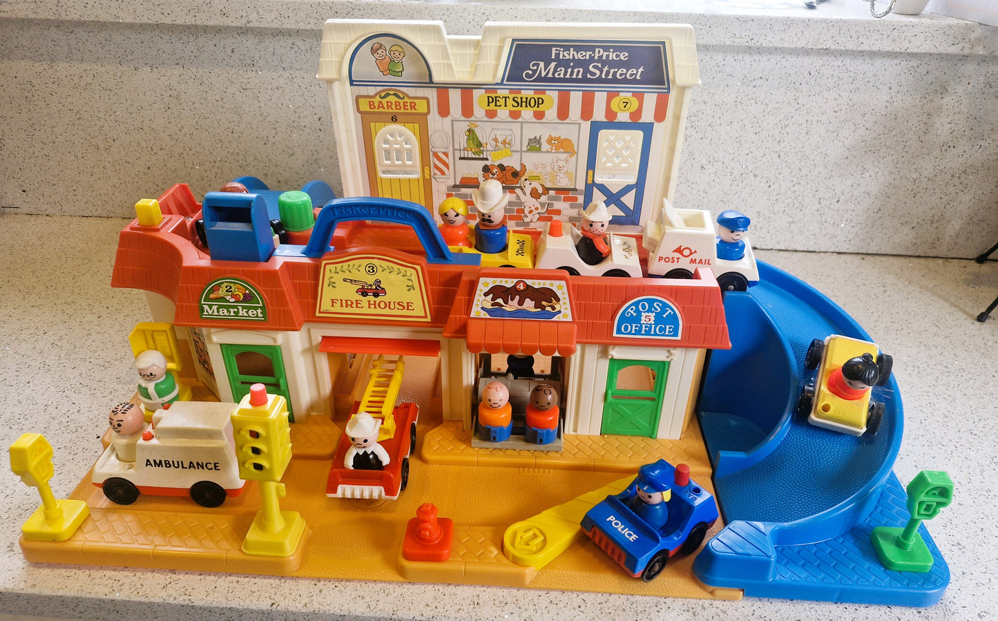 Vintage Fisher Price Main Street Set: Little People Town w/ Vehicles & Figures - BOXED