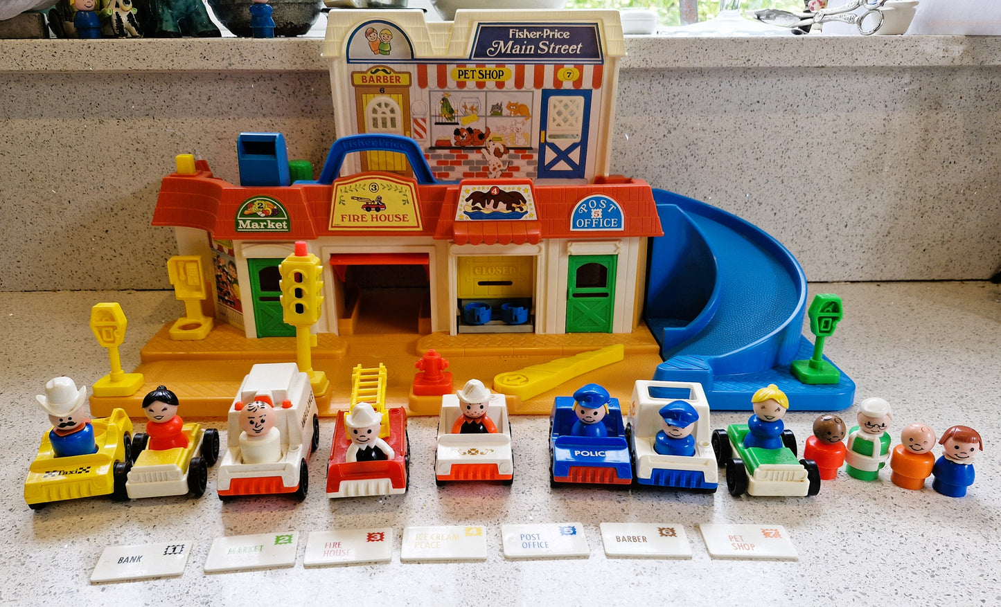 Vintage Fisher Price Main Street Set: Little People Town w/ Vehicles & Figures - BOXED