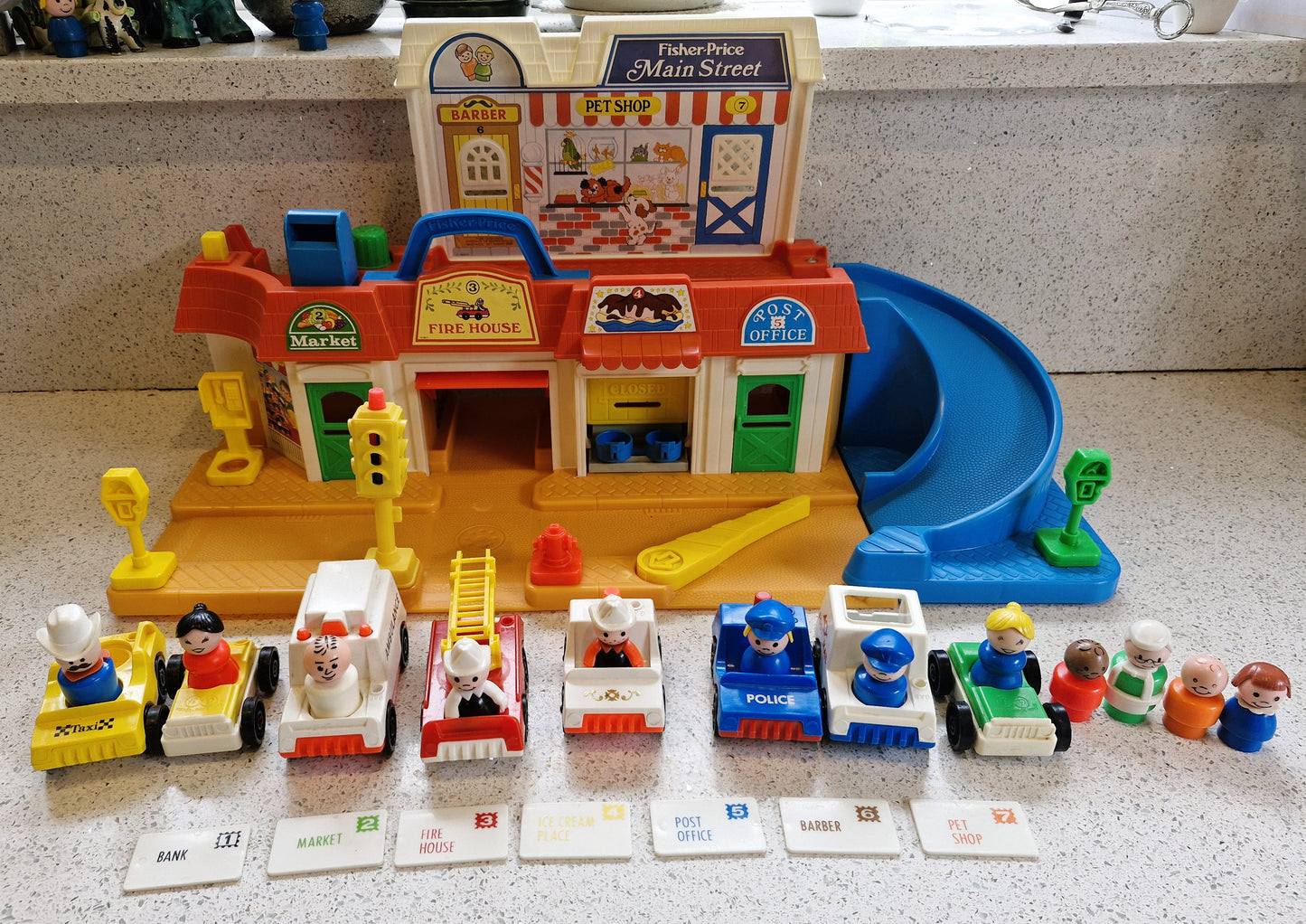 Vintage Fisher Price Main Street Set: Little People Town w/ Vehicles & Figures - BOXED