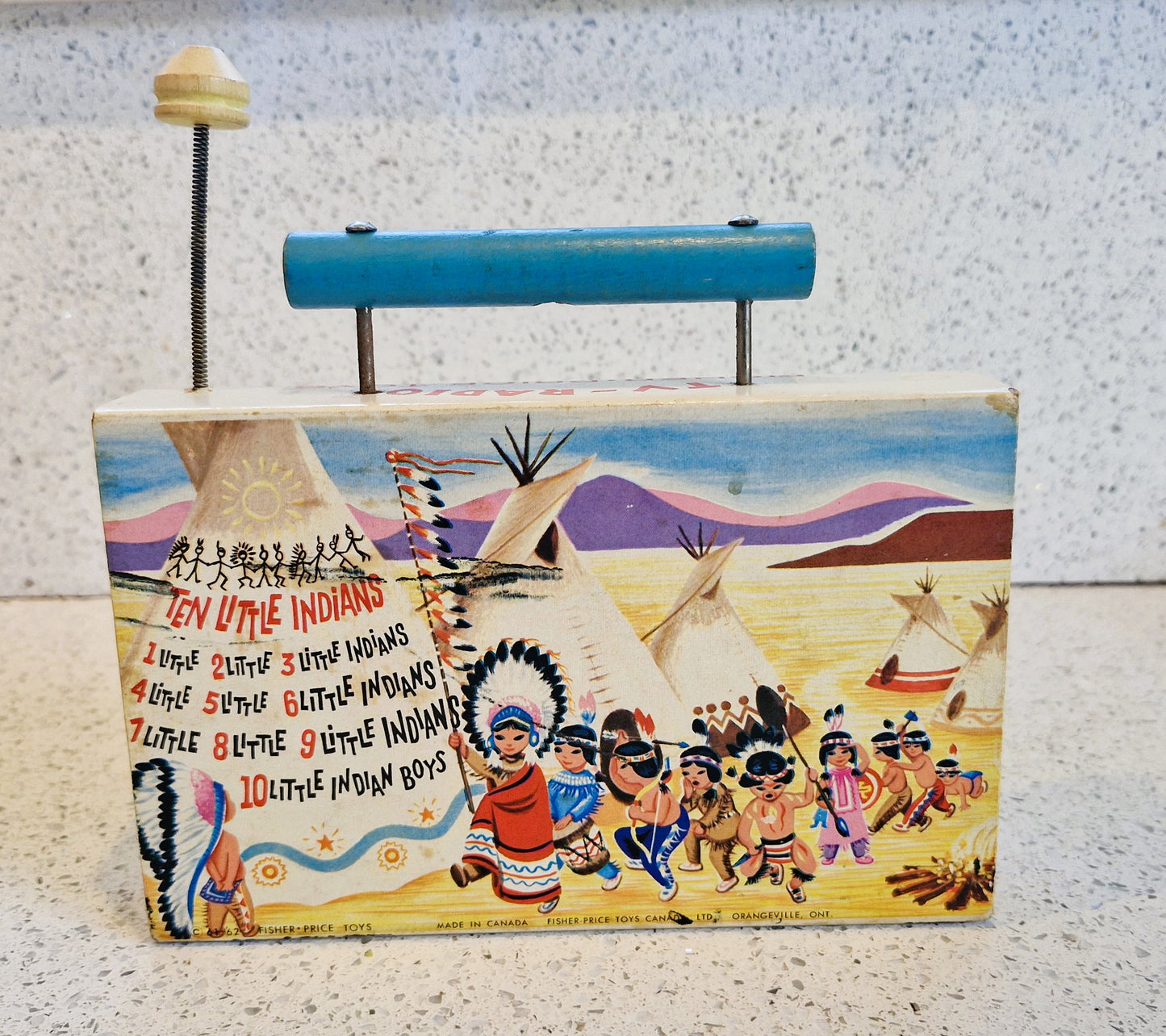 Vintage 1962 Fisher Price Wind-Up TV Radio Music Box: Ten Little Indians