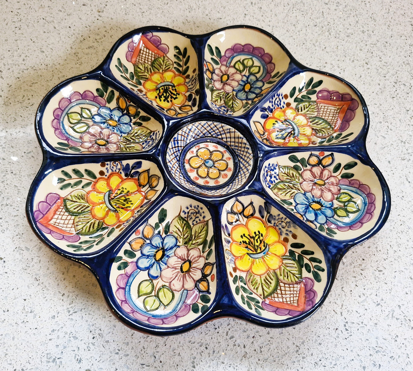 Handmade Sectional Tapas Platter: Hand-Painted Pottery from Portugal