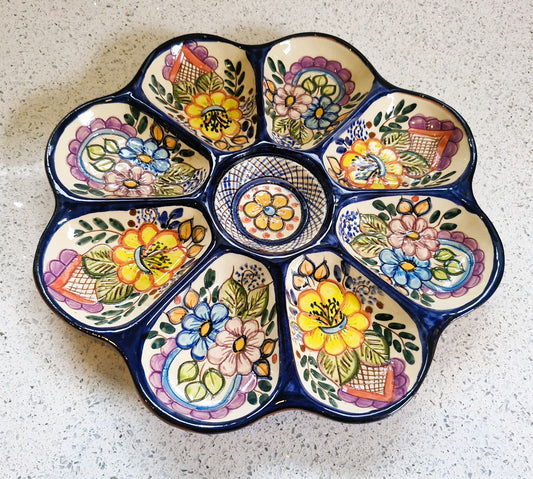Handmade Sectional Tapas Platter: Hand-Painted Pottery from Portugal