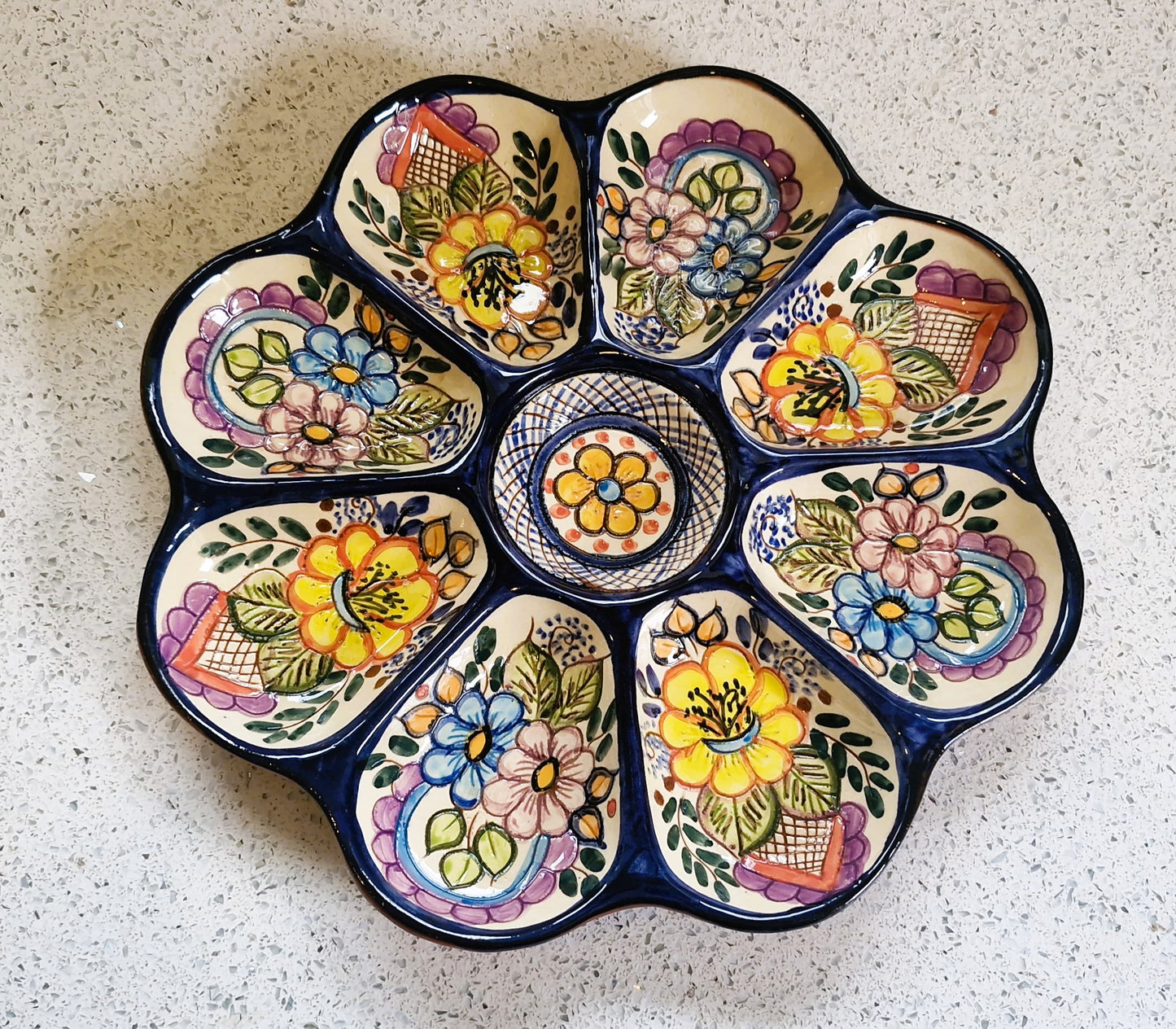 Handmade Sectional Tapas Platter: Hand-Painted Pottery from Portugal