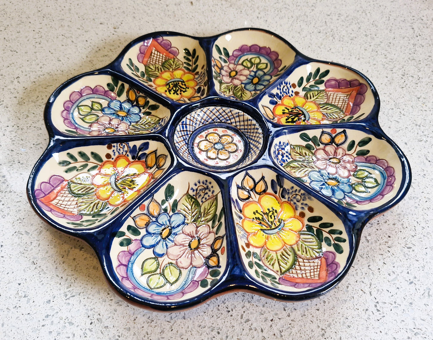 Handmade Sectional Tapas Platter: Hand-Painted Pottery from Portugal