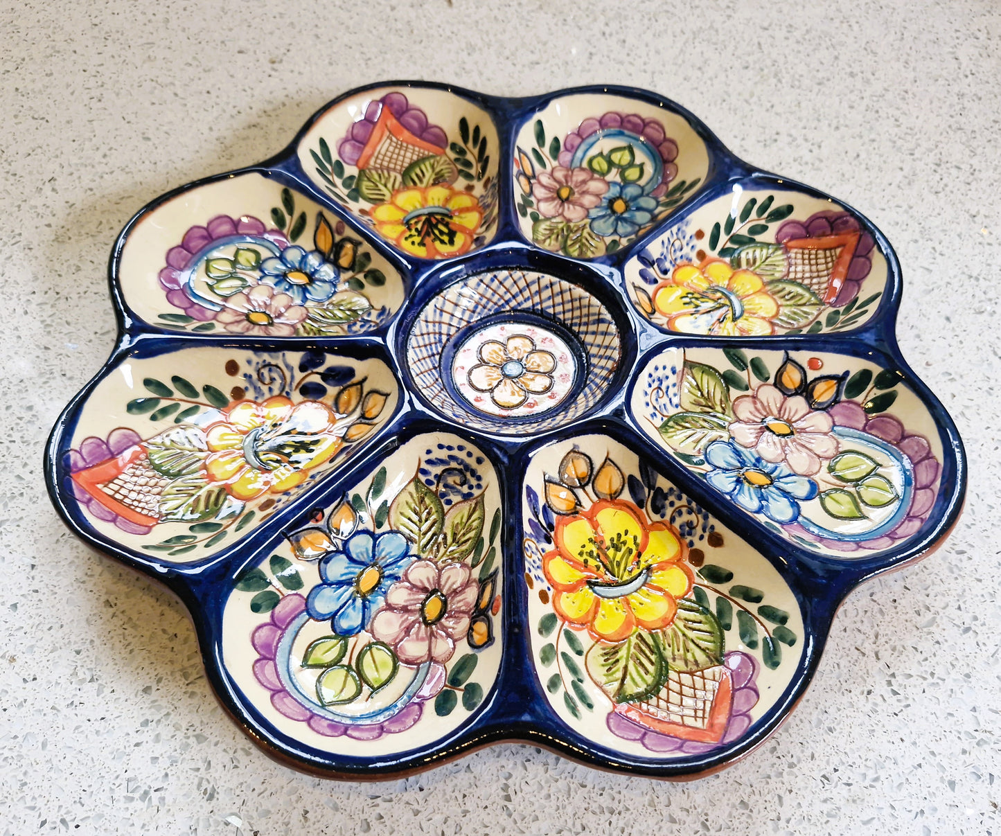 Handmade Sectional Tapas Platter: Hand-Painted Pottery from Portugal