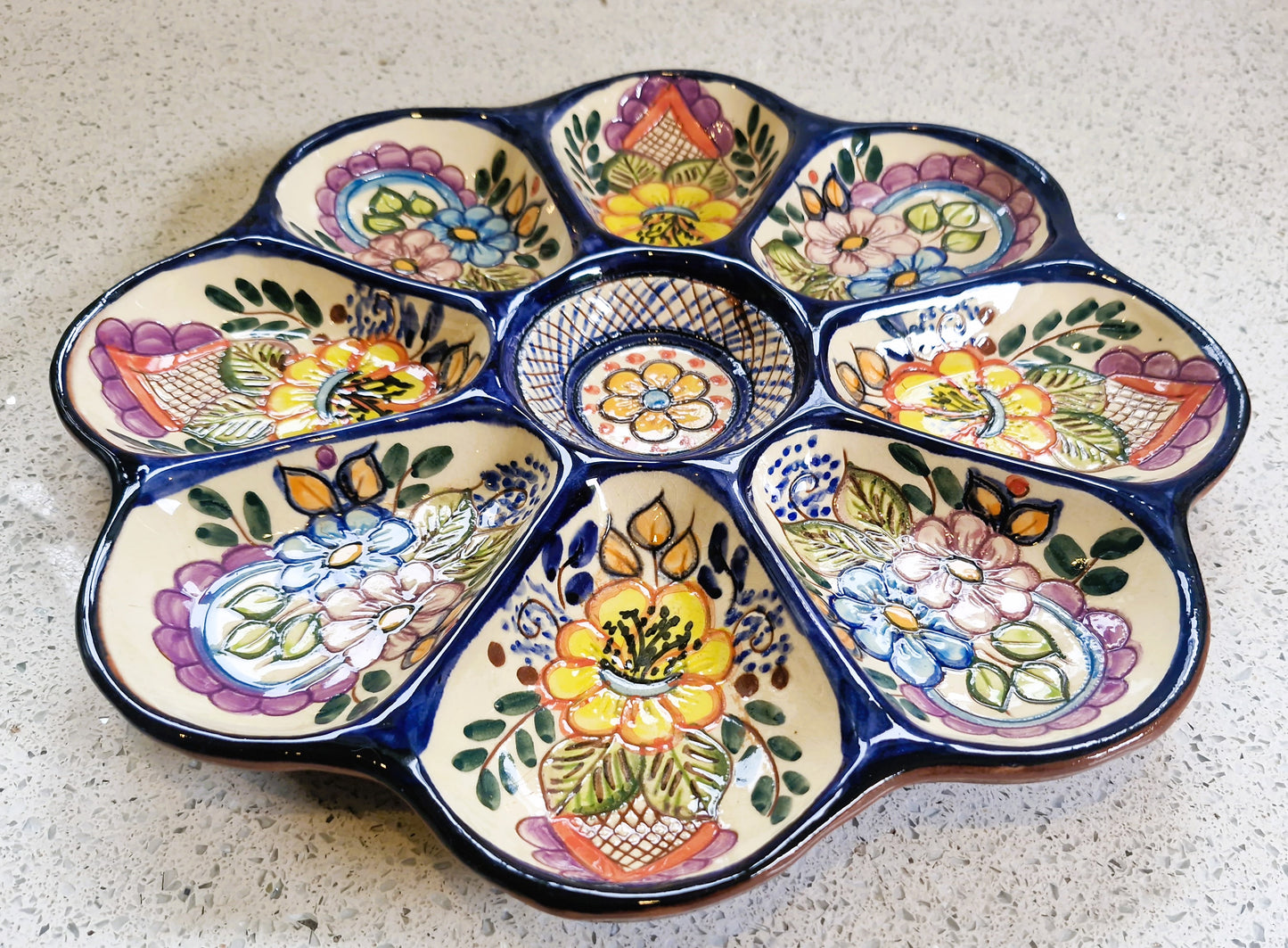 Handmade Sectional Tapas Platter: Hand-Painted Pottery from Portugal