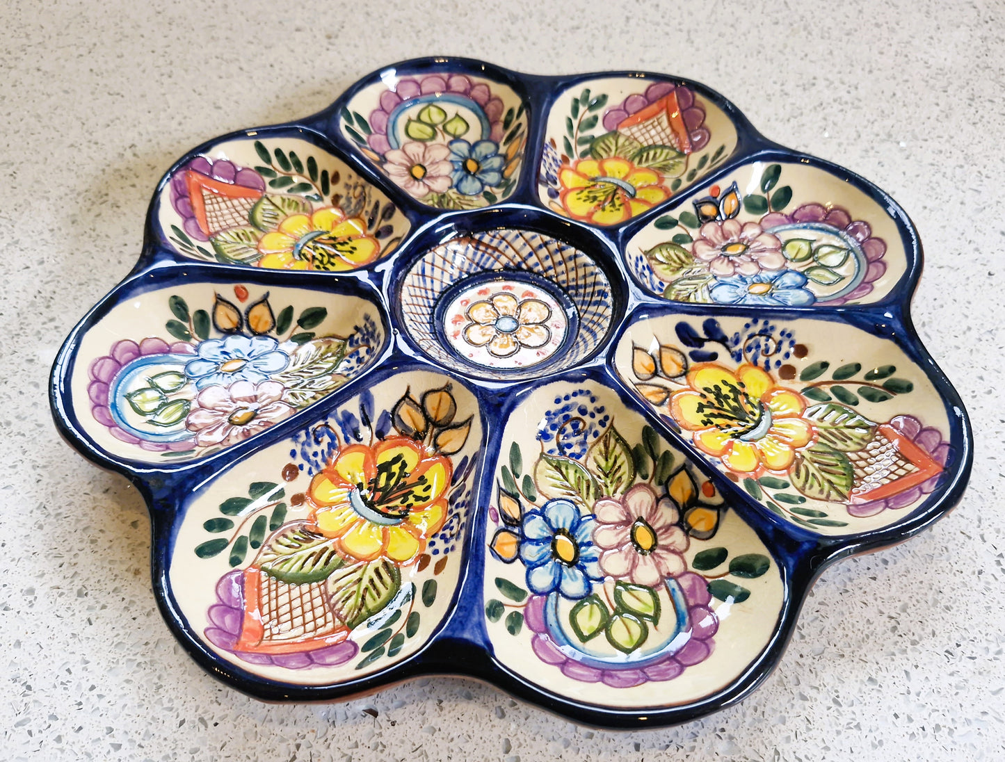 Handmade Sectional Tapas Platter: Hand-Painted Pottery from Portugal