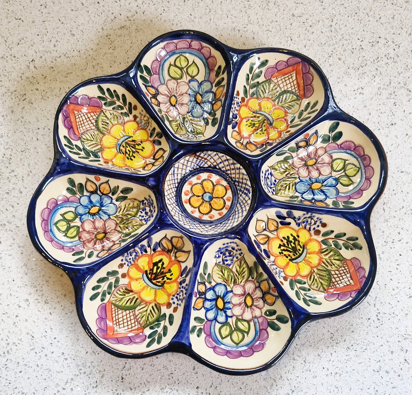 Handmade Sectional Tapas Platter: Hand-Painted Pottery from Portugal