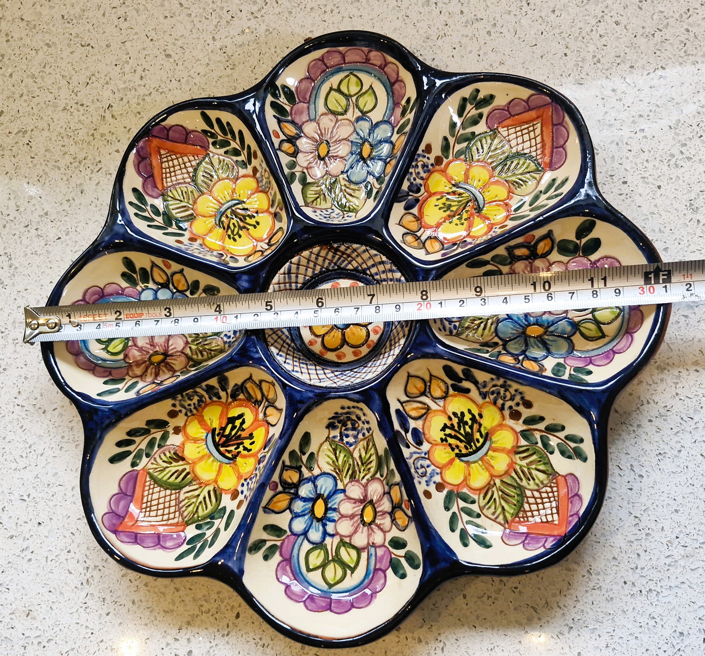 Handmade Sectional Tapas Platter: Hand-Painted Pottery from Portugal