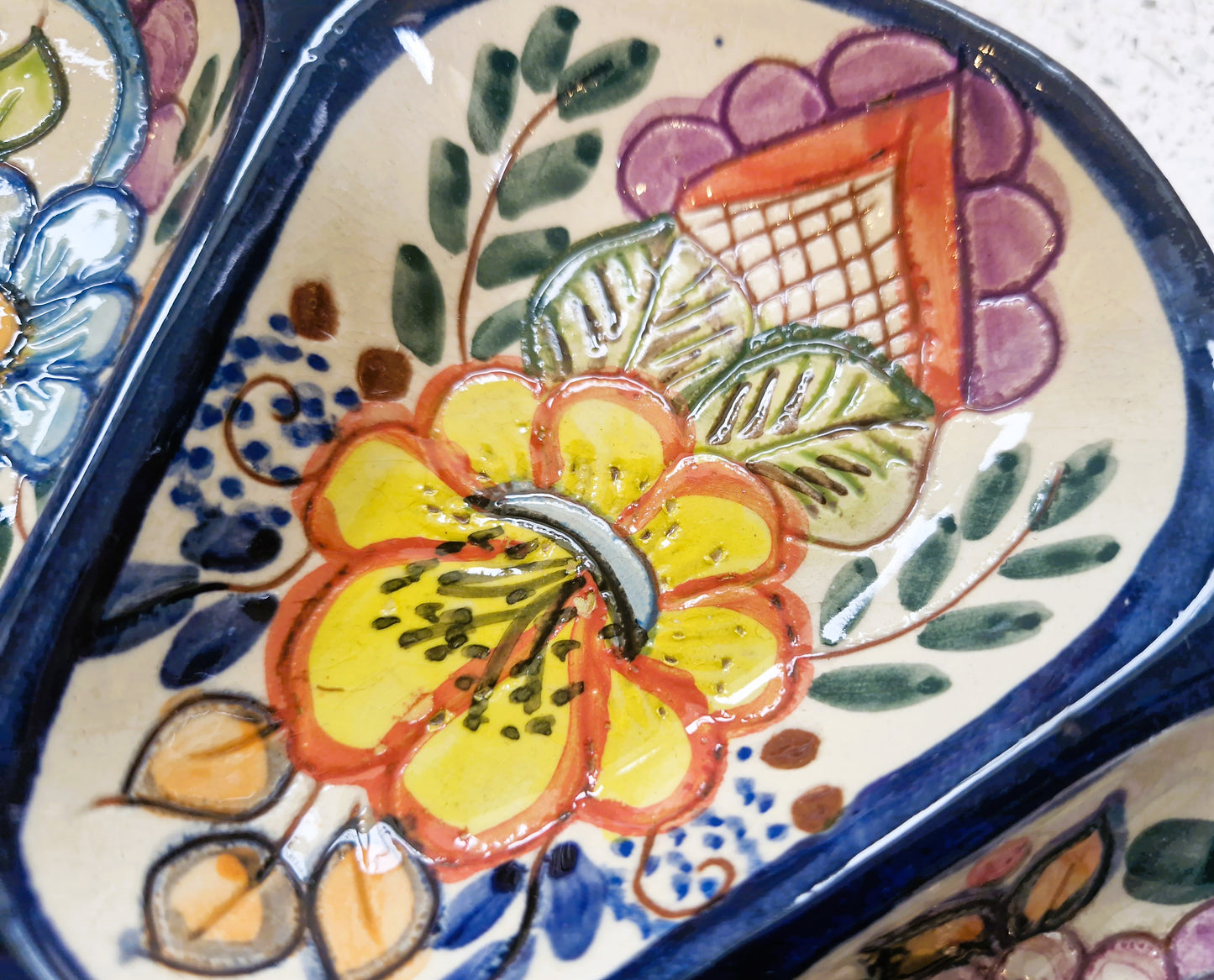 Handmade Sectional Tapas Platter: Hand-Painted Pottery from Portugal