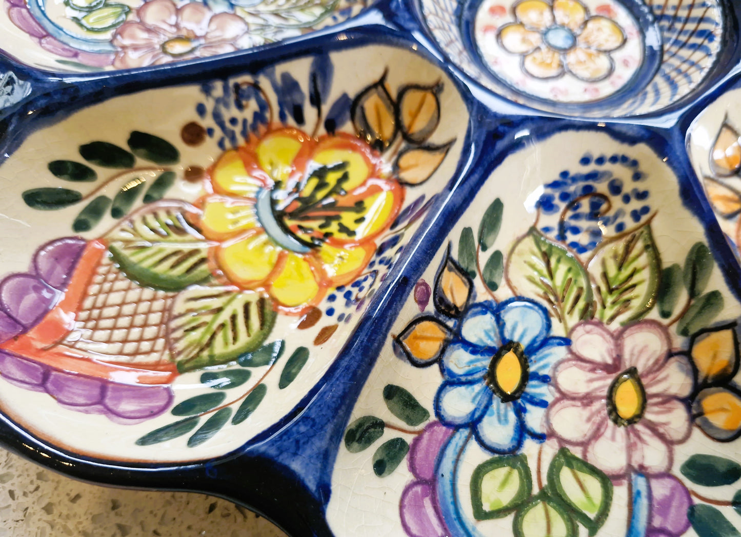 Handmade Sectional Tapas Platter: Hand-Painted Pottery from Portugal