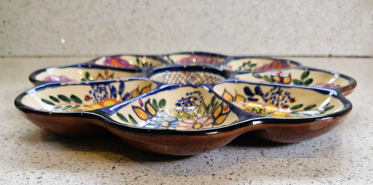 Handmade Sectional Tapas Platter: Hand-Painted Pottery from Portugal